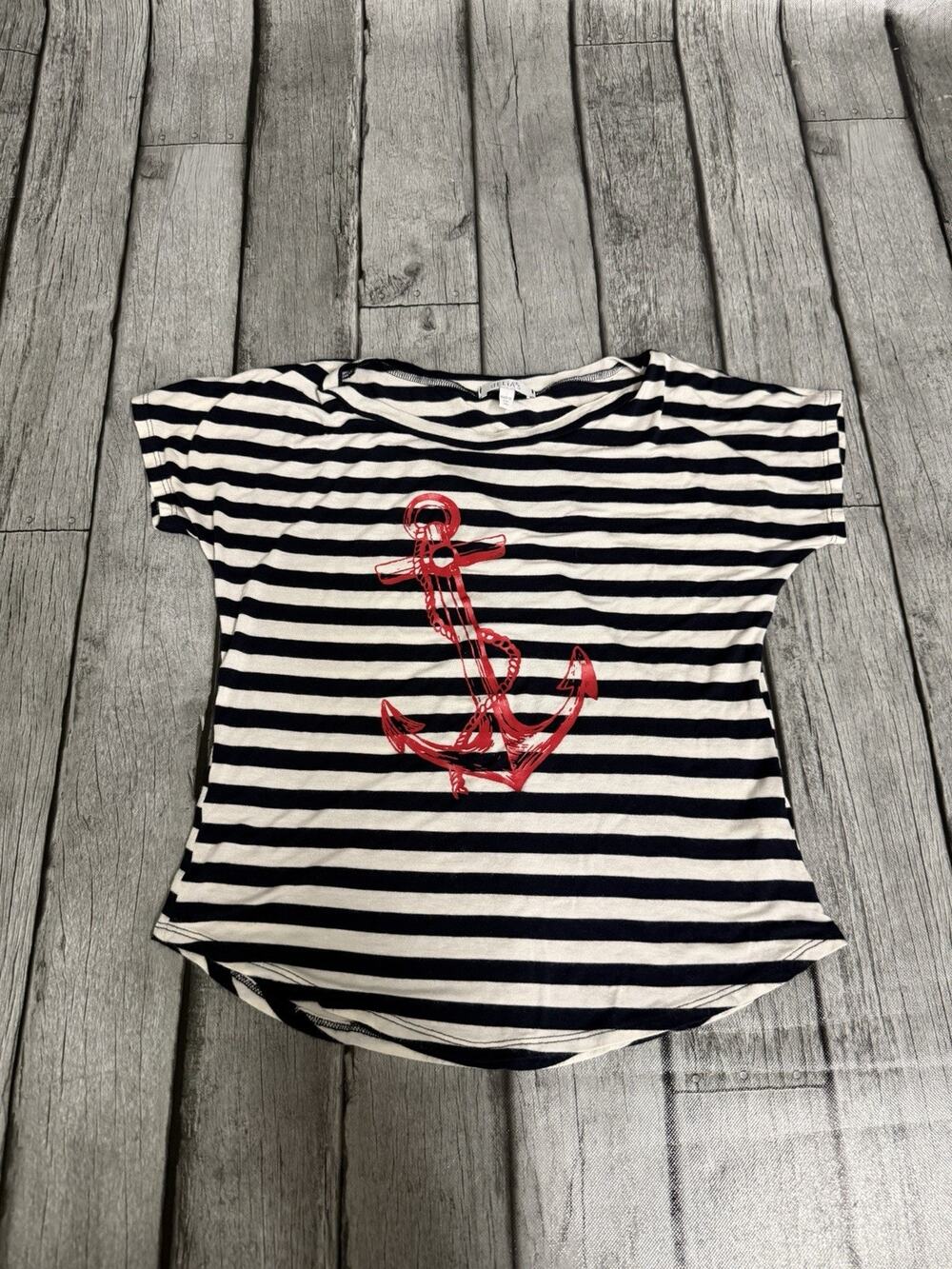 Junior dELiA*s Striped Tee Nautical Anchor XS Sailing 90s Retro